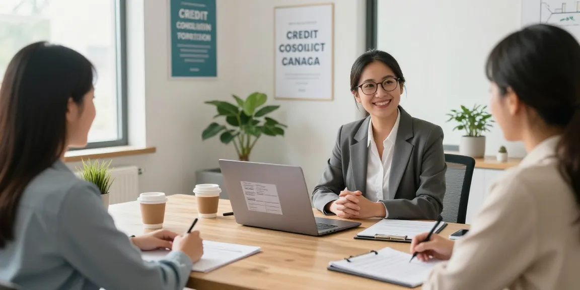 Clients receiving expert advice on credit-consolidation.ca in a friendly financial counseling office.