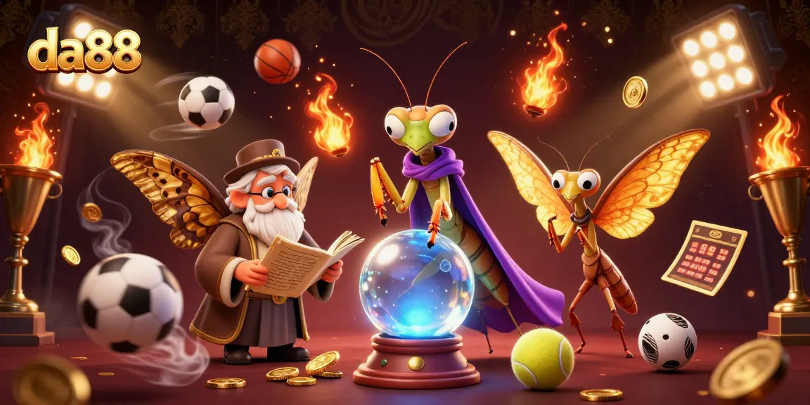 Bet on da88 with a mystical scene featuring fortune teller and sports elements.