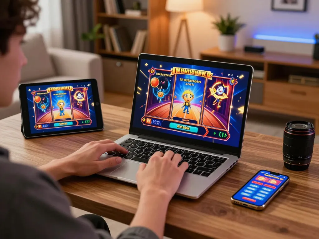 Engaging gaming scene where bulenthasan plays online slots on a laptop in a cozy home environment.