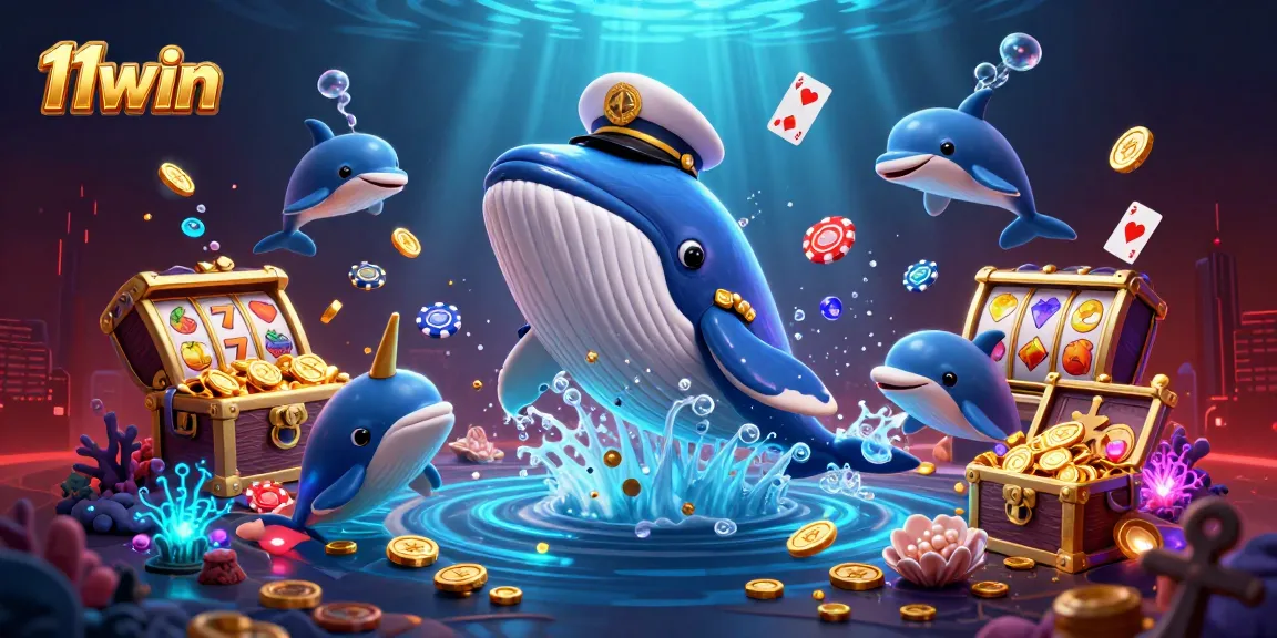 Engage in thrilling casino gameplay at 11win with a vibrant underwater scene filled with winning slots and playful characters.