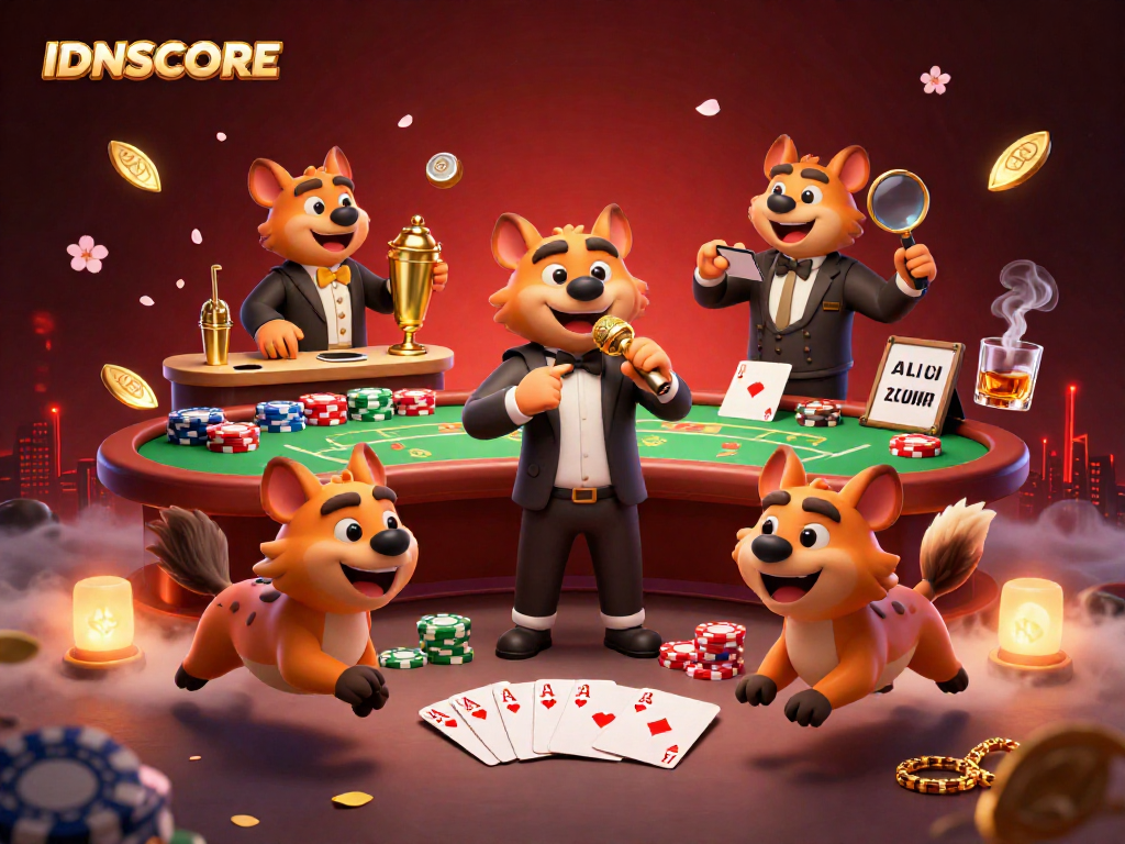 Engage with IDNSCORE's exciting casino scene featuring hyenas as bartenders and comedians.
