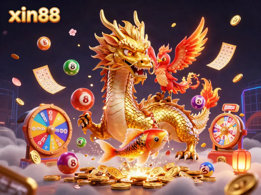 Experience thrilling gaming adventures at xin88 with a fierce dragon and lucky symbols showering rewards.