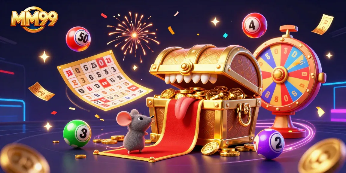 Engage with MM99's thrilling games featuring a golden treasure chest and lottery elements.
