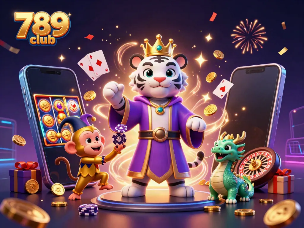 Experience the magic of 789 club with a vibrant casino scene featuring playful characters.