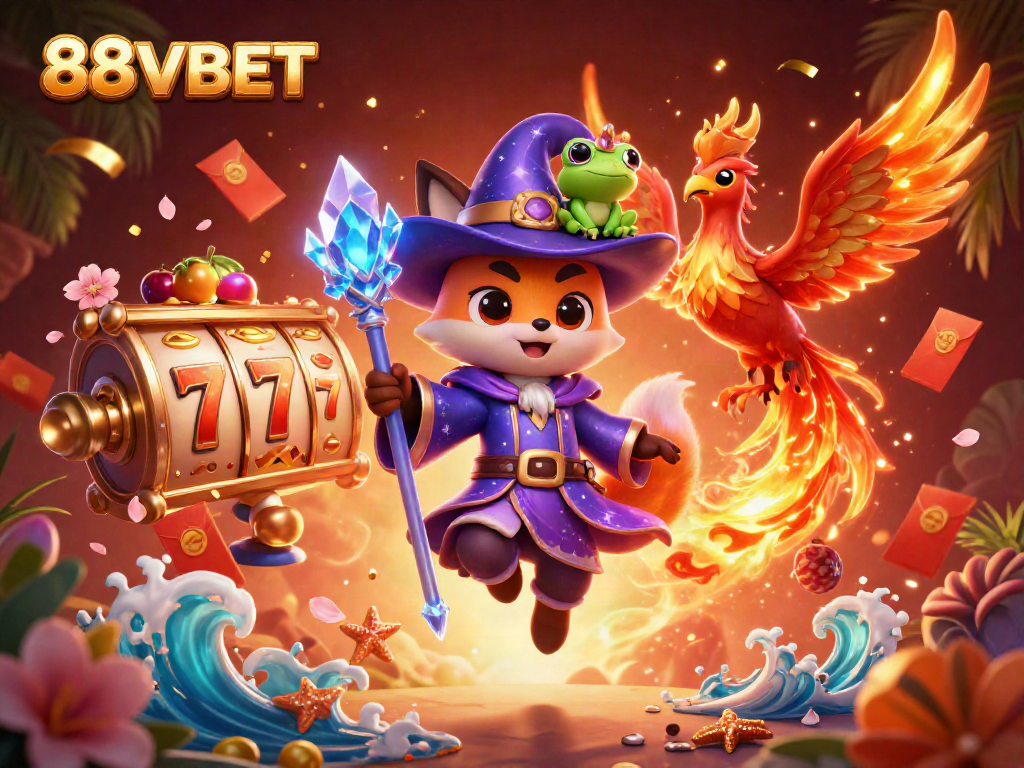 Experience thrilling gameplay with 88VBET through vivid 3D casino elements in a magical scene.