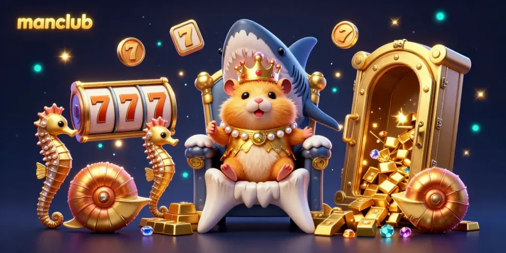 Experience manclub excitement with a hamster king ruling a treasure-filled casino scene.