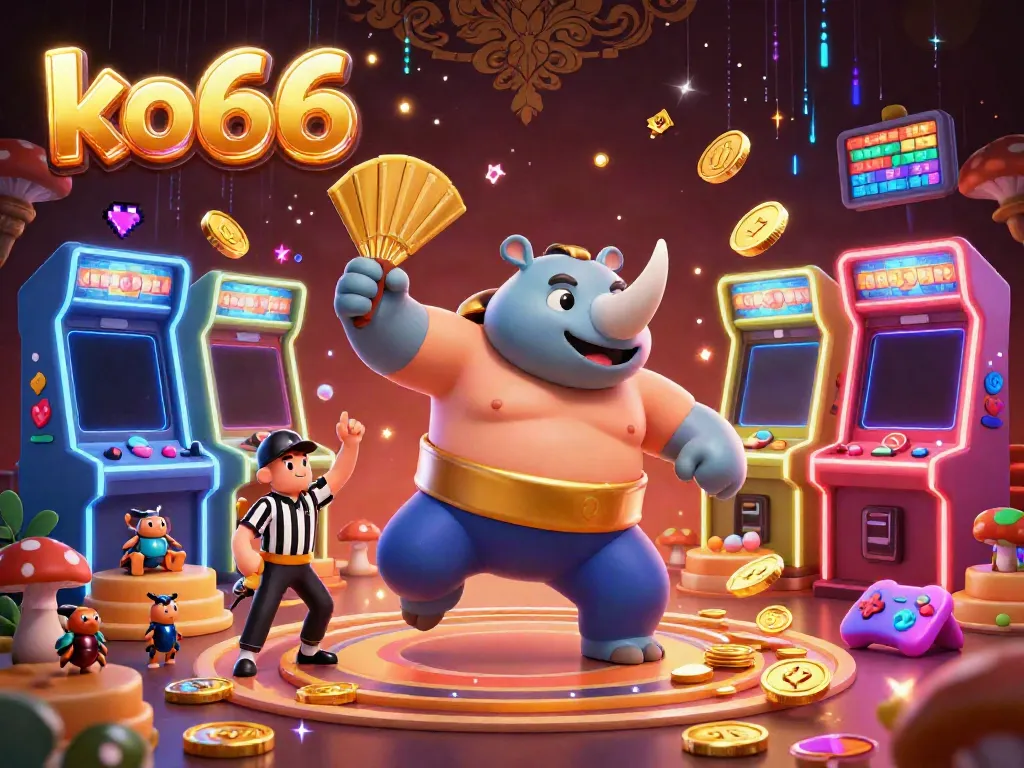 Experience the thrilling ko66 gaming scene with a beetle sumo champion and slot game excitement.