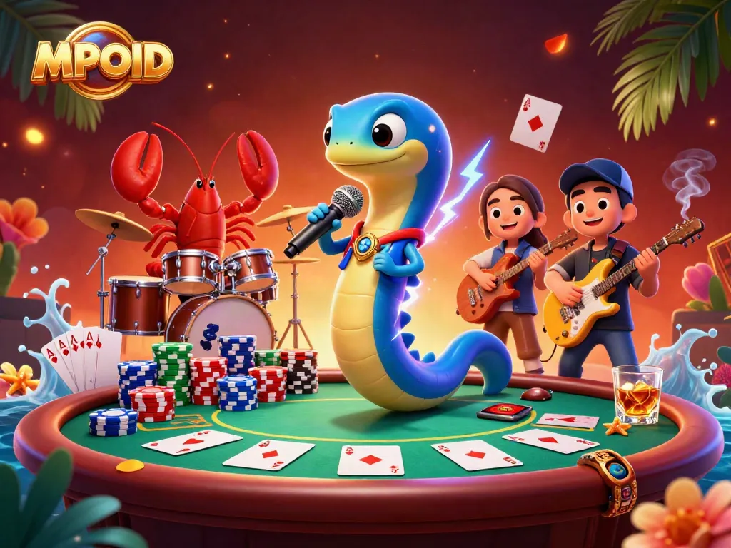 Experience the thrill of MPOID at an underwater casino with vibrant characters and rich gambling elements.