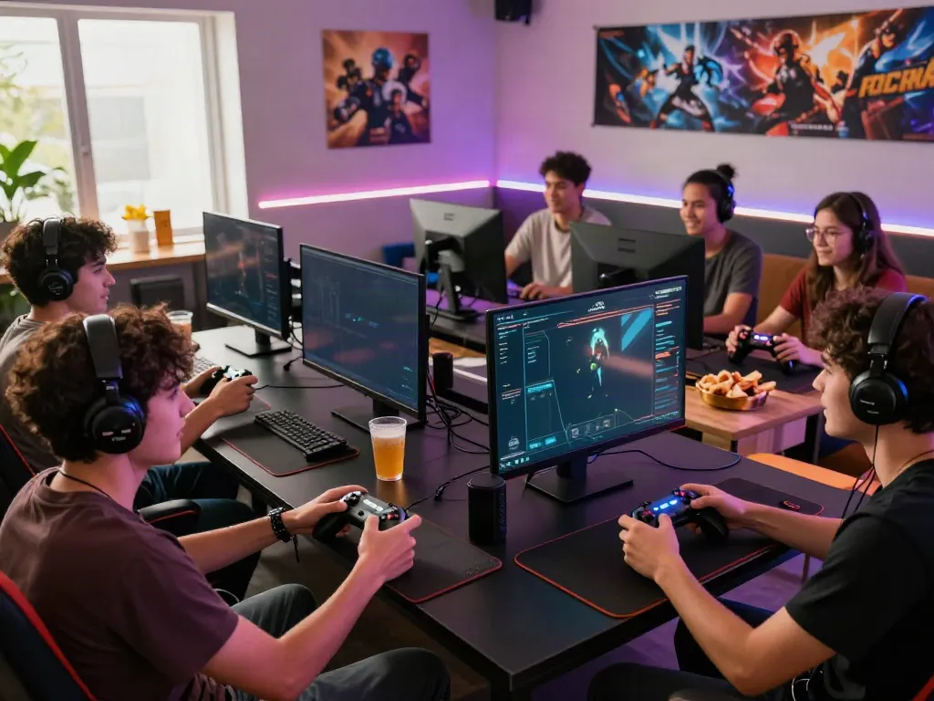 Engaged players at https://hitclub3.io/ enjoying a competitive game night in a vibrant setting.