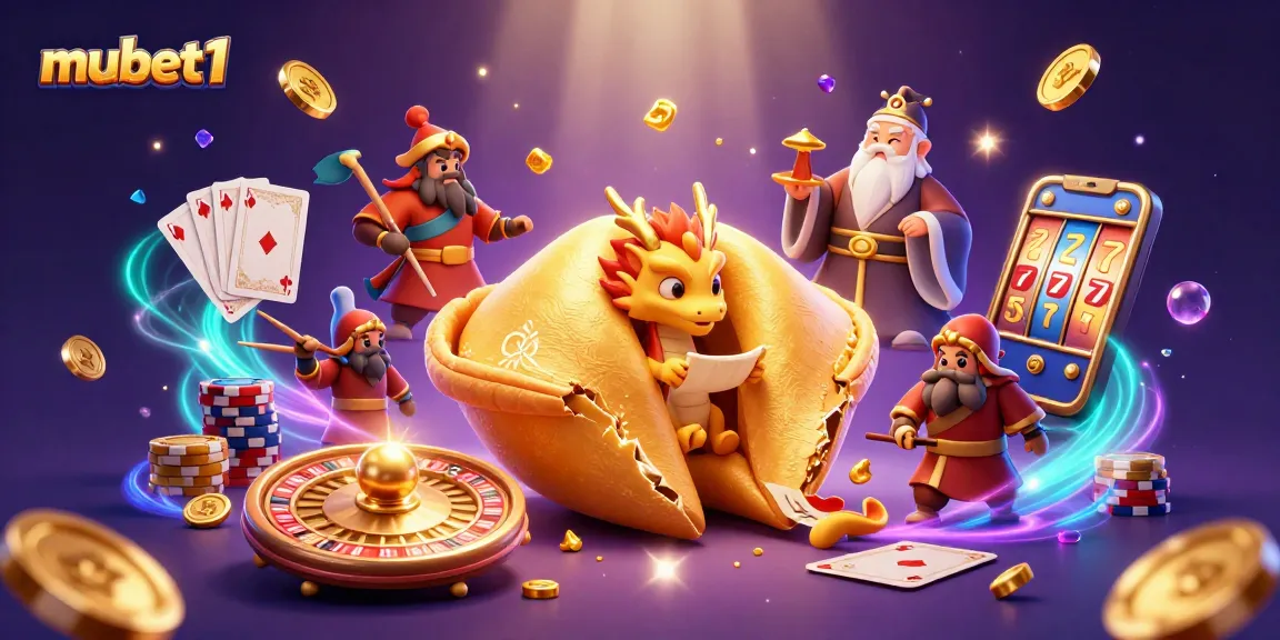 Win big with mubet1 at this vibrant casino illustration featuring dynamic games and characters.