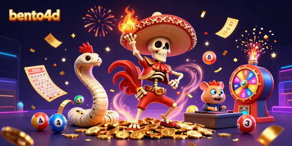 Engage with bento4d's thrilling lottery atmosphere through vibrant 3D characters dancing on coins!