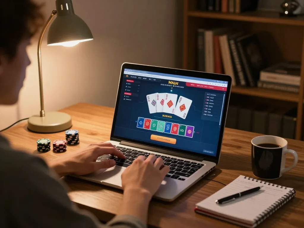 Engage in responsible online gaming at fortleemedspa with laptop gameplay and strategy notes.