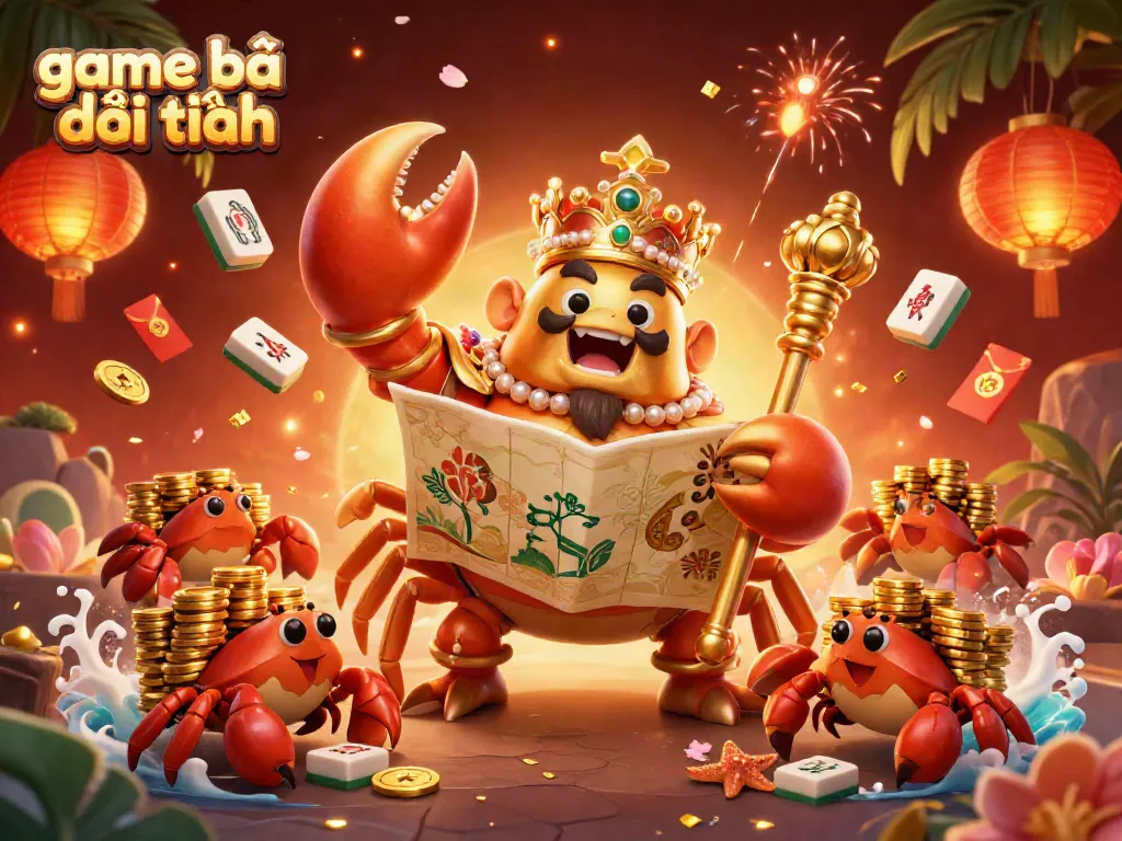 Experience the excitement of game bài đổi thưởng with a vibrant 3D scene featuring a golden crab emperor and dynamic game elements.
