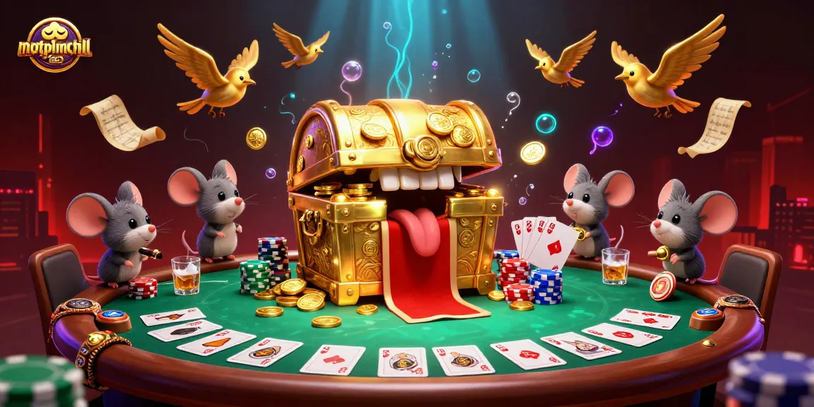 Join the action at motphimchill with gamblers surrounded by poker tables and golden treasures.