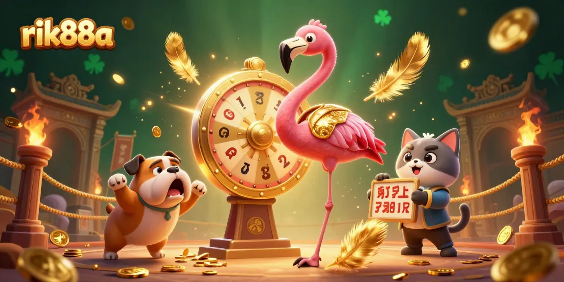 Engage with rik88a at a vibrant game show scene featuring cartoon characters and rich casino elements.
