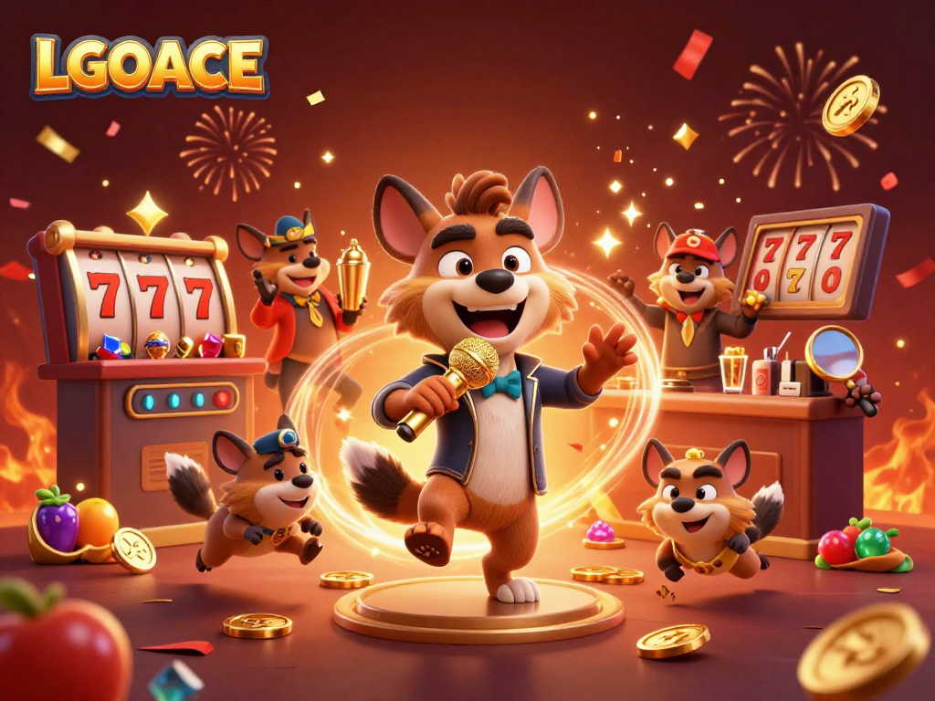LGOACE hyenas run a vibrant casino scene featuring a stand-up comedian, bartender, and bouncer.
