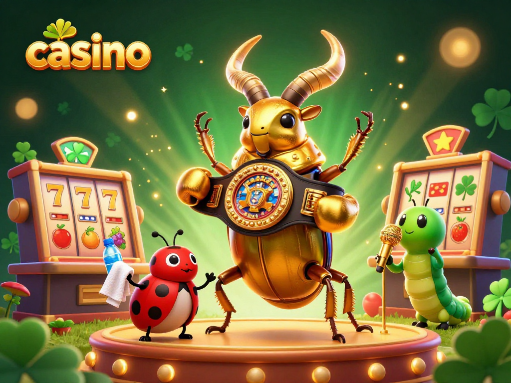 Experience thrilling action in the casino with a giant stag beetle champion in the ring.