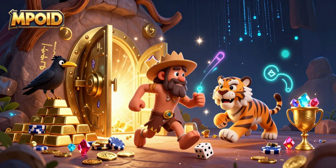 Experience thrilling MPOID casino gameplay with a prehistoric twist featuring cartoon characters in action.