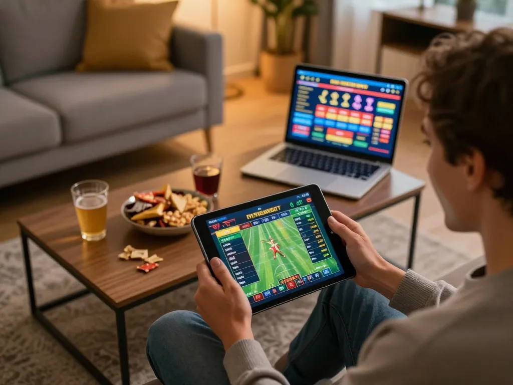 SC88 mobile sports betting experience in a cozy home environment, emphasizing excitement and engagement with live odds.