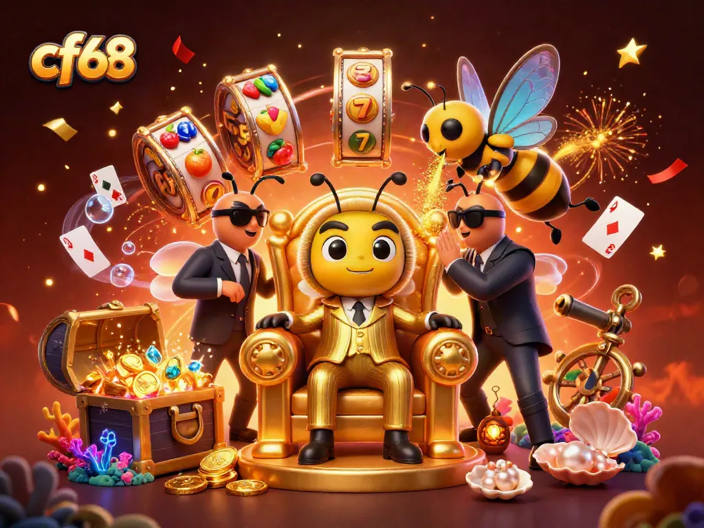 Experience the thrill of cf68 slots in this vibrant scene with a bumblebee mob boss and exciting elements.