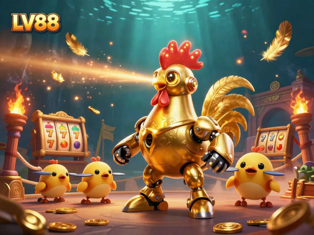 Join the excitement at LV88 as the golden rooster robot unleashes amazing slot jackpots.